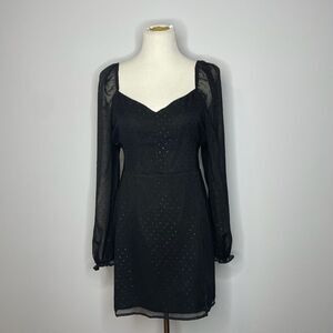 Leith- Black Dress with Glitter Dot Detail and Loose Long Sleeves